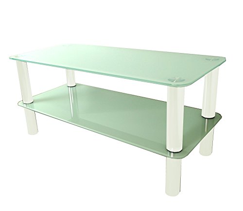 Preisvergleich Produktbild Mountright Couchtisch / TV-Ständer / Beistelltisch (weißes Glas – Weiße Beine)