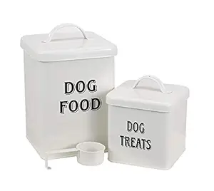 Morezi Pet Food and Treats Containers Set with Scoop for Cats or Dogs - Beige Powder - Coated Carbon Steel - Tight Fitting Lids - Storage Canister Tins - Dog Food