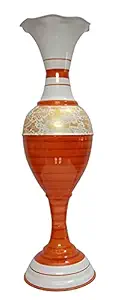 Ethnic Karigari Long Big Metal Flower Vase for Drawing Room, Hall, Living Area 60 cm (Orange)