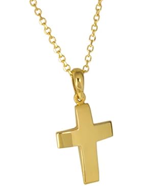 aion Gold Kette mit Anhänger Kreuz Collier Massiv Gold 585 Gelbgold 14K Halskette 50 cm - 45 cm