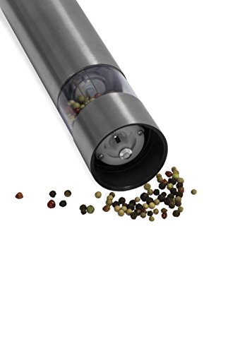 Oxid7® Pfeffermühle gebürstetet Edelstahl mit Licht | SET | Elektrische Mühle für Pfeffer · Salz · Gewürze | Automatik Mahlwerk aus Keramik (1 Stück) - 2