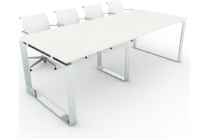 DUÓFIC Mesa de Reuniones, Conferencias y Oficinas. Estructura metálica con Marco Cerrado Color Cromado (240x100). Fabricado en España. Envio a Toda la Península. (Blanco.)