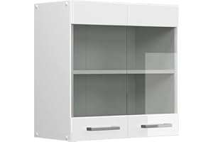 Vicco Armario de Cocina con Vidrio R-Line, Blanco Alto Brillo/Blanco, 60 cm
