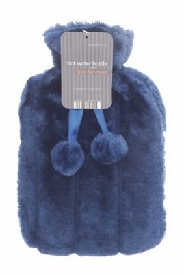 Bouteille d'eau chaude CityComfort avec housse en peluche de luxe super doux | 2 litres de bouteilles d'eau chaude | British Design Safe and Durable (bleu profond)