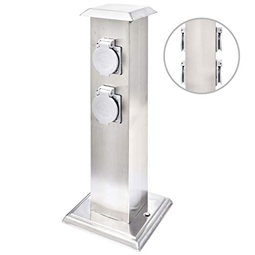 vidaXL Columna con Enchufe Acero Inoxidable Jardín Exterior Tomas de Corriente