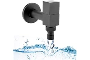 Tissting Garten Wasserhahn Aussen Wandmontage Schwarz, G1/2 Quadratischer Wasserhahn Mopp Pool Wasserhahn Waschmaschine Wasserhahn Wand montiert Balkon Tap