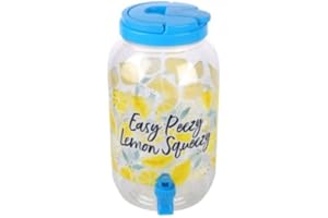 Cuisine Elegance Beverage Drinks Dispenser w/ Tap 4L Plastic Mason Jar Beverage Dispenser Juice Cocktail Punch Water Dispenser Parties BBQ Home, Tropical (Blue (Easy Peezy Lemon Squeezy)) (24893)