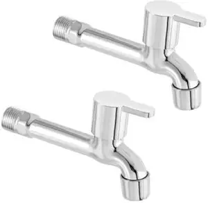 Redcroc Anixa Series Stainless Steel Brass Disc Foam Flow with Mirror Polished Flora Long Body Bib Cock Tap (Standard; Silver) - Pack of 2