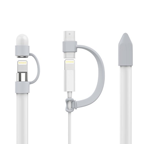 MoKo Apple Pencil Stift Kappehalter - Premium soft Silikon Schutzkappe/ Schreibfeder-Abdeckung/ Halterung / mit Spitzen Ersatzspitzen Halter für Apple iPad Pro Pencil, Grau
