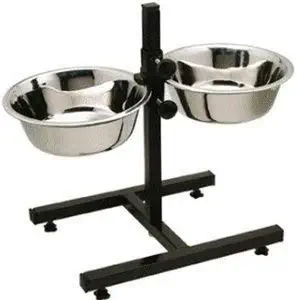 Pet Guard Adjustable Feeding Stand H Type with 2 Stainless Steel Dog Bowls. (Small)