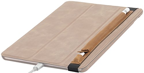 StilGut Pencil-Halter für Apple 9,7″ iPad Pro und iPad Pro 10.5″ aus echtem Leder mit Lightning-Adapter-Fach. Stift-Halterung zur sicheren Aufbewahrung des Apple Pens, Cognac Vintage - 3