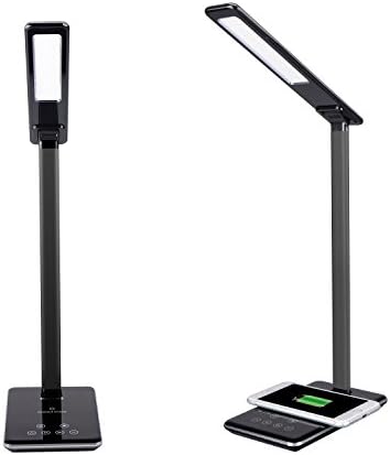 MOWISS wireless charger lamp Desk Lamp Dimmable Touch Eye-Care, 4 Color Brightness Adjustable & Timer Poweroff (Black)