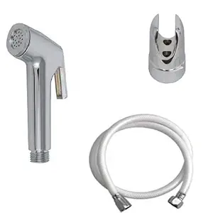 SHRUTI Plastic Hand Shower, Health Faucet, Bathroom Faucet with 1.5mtr PVC White Shower Tube and Chrome Plated Stand and Fitting Screw (8 cm x 6 cm x 2 cm, Metallic,-(1176-1162 White)