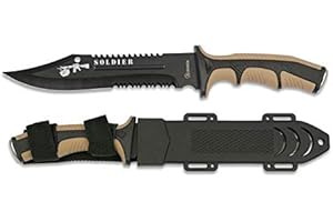 MARTINEZ ALBAINOX AB Cuchillo Soldier Coyote Hoja 19 cm para Caza, Pesca, Camping, Outdoor, Supervivencia y Bushcraft Albainox 32406 + Portabotellas de regalo