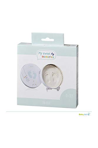 My Sweet Memories - Caja de regalo de metal, redonda, caja de regalo especial con impresión de yeso para crear huellas de bebé o huellas de mano, diseño de círculos azules, color azul