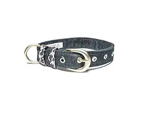 PetWale Black Denim Material Dog Collar - (Size : Medium)