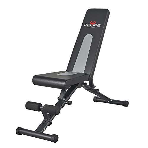 RELIFE REBUILD YOUR LIFE Banco Pesas Plegable Ajustable Banco de Musculación Abdominales Entrenamiento Ejercicios Inclinación Respaldo Asiento Mancuernas