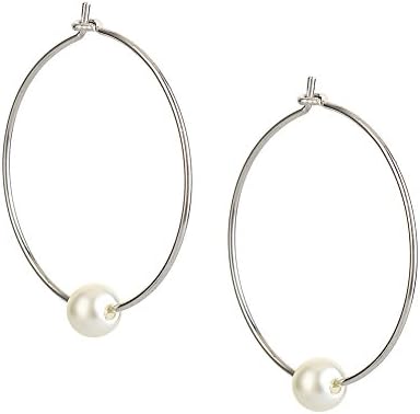 Pearl Hoop Earrings Silver Plated Dangle Leverback Nickel Free Hypoallergenic Jewelry For Women