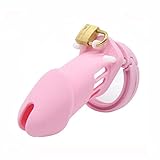 Multicolor Silicone Toy, Male Cage with Lock Toy Indoor Outdoor Portable Massager (Color : Pink)