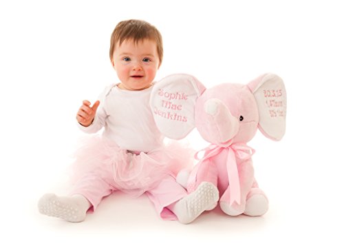 Personalised Embroidered Pink Hoolaroo Elephant baby PINK name on ears