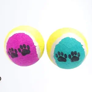 Kiki N Pooch Dog Toys Tennis Ball Paw Print Dog Ball (Color May Vary, Pack of 2)