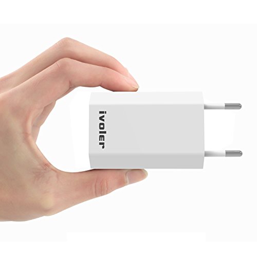 [2 Pack] iVoler Super Mini Caricatore da Muro (1A) con Cavo USB (1m) per Ricarica e Trasferimento Dati per iPhone X, 8, 8 Plus, 7, 7 Plus, 6s Plus, 6s, 6 Plus, 6, SE, 5s, 5c, 5, iPad mini / Air,iPod Nano / Touch, Ultra Compatto Caricabatterie USB Alimentatore Caricatore da Parete per iPhone, iPad, Samsung Galaxy, Huawei,ASUS, LG, HTC, Sony,Motorola,Tablet, Smartphone e gli altri dispositivi USB. - Bianco