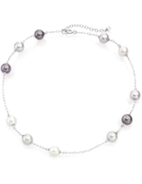 Misaki QCRNFOREVER - Collar de mujer de plata de ley con perla sintética, 45 cm