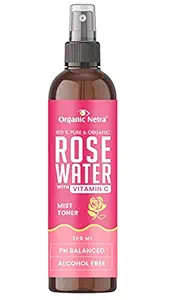 Organic Netra Rose Water Face Toner with Vitamin C ? Pure Face Mist Spray for All Skin Types ? Ideal for Skin Clearing, Tightens Pores, Restores pH Balance ? 200 ml