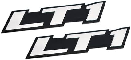 2 x (pair/set) LT1 Embossed SILVER on Black Highly Polished Silver Real Aluminum Auto Emblem Badge Nameplate for GM General Motors Performance Chevy Chevrolet Corvette C4 Camaro B4C SS Caprice Police Package Wagon Impala SS Buick Roadmaster Cadillac Fleetwood Pontiac Firebird Z28 Trans AM 5.7L Liter V8
