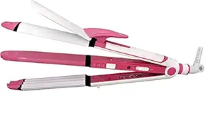 JGJ Professional 3 in 1 Electric Hair Straightener, Curler Styler and Crimper For Women (White & Pink Colour)