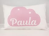  Cojín infantil personalizado 50x30 cm con el nombre, incluye relleno, para niño y niña con nube de color a escoger, regalos originales y únicos, ideal para decoración habitación bebé infantil