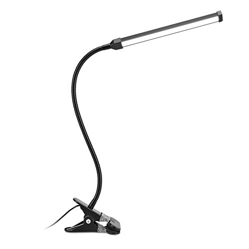 KEDSUM Lampe Bureau Pince LED 8W, Lumière de 3 Couleurs 11 Niveaux de Luminosité Réglable, Rechargeable, Lampe de Bureau, Lampe Clip, Lampe de Chevet, Lampe de Lecture(Noire)