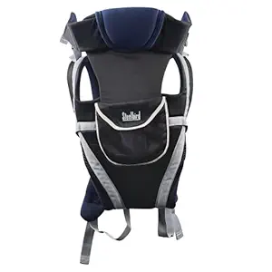 Steelbird Premium Kids 4-in-1 Adjustable Baby Carrier Cum Kangaroo Bag with Lumbar Support-Lightweight and Breathable-Back-Front Carrier for Baby with Safety Belt-Max Weight Up to 15 Kg (Blue Black)
