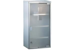 HS-Lighting Edelstahl Medizinschrank Arzneischrank, abschließbar Erste Hilfe Schrank Medikamentenschrank Hausapotheke Tip-on Glastür & Schloss, inkl 2 Schlüssel, XXL 60ⅹ30ⅹ12cm (Silber-4 Fächer)