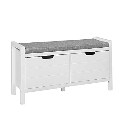 SoBuy FSR63-W Banc de Rangement Meuble Bas Entrée avec Coussin Rembourré et 2 Portes, Meuble d'Entrée Commode à Chaussure Banquette Confortable