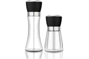 BAOWUABJ Refillable Salt and Pepper Grinder Set,2 Pcs Adjustable Manual Pepper Mill,Pepper Grinder with Plastic Lid,for Pepper,Salt and Spices,Fits in Home,Restaurant,Picnic (5.3in*2.5in+7.5in*2.5in)