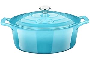LA CUISINE FOR LIFE La Cuisine 6275MB - Casseruola ovale in ghisa smaltata, 6,5 litri, 33 x 25 x 13 cm, interno smaltato nero opaco, esterno smaltato blu pallido
