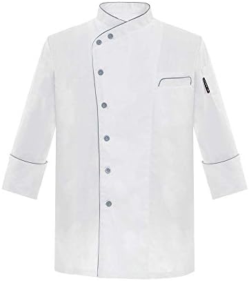 Chefs Apparel single breasted white chef jackets long sleeve contrast piping chef uniforms 813403(6 sizes available) (XL Chest 114cm/45" Waist 112cm/44")