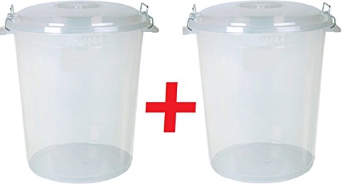 2 x Small 50 Litre CLEAR / TRANSPARENT Plastic Bin Kitchen / Food Storage / Container / Rubbish / Waste / Animal Feed Storage