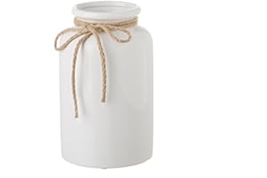 D'CASA Dcasa - Jarrón de cerámica Blanco de diseño rústico para decoración