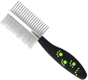 Black Apple Paw Print Handle Double Side Steel Needles Dog and Cat Comb
