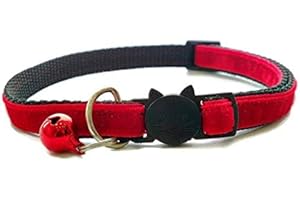 ZACAL Velvet Cat Collars with Bell | Quick Safety Release Breakaway Buckle | Handmade in the UK | Available in Cat & Kitten Size | Red Velvet