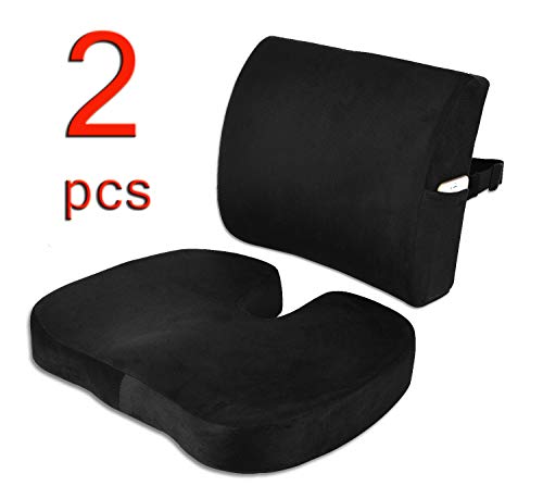 CompuClever Cuscini di Seduta in Memory Foam Coccyx e Cuscino di Supporto Lombare per Cuscino Schienale Basso Cuscino di Seduta Tailbone Relief per Cuscino Scarpa per sedie da Ufficio Nero