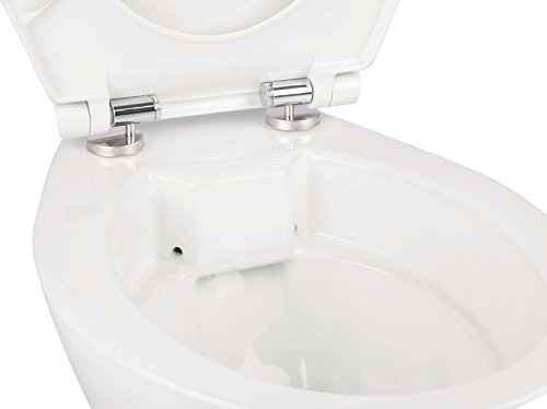 Stand-WC | Spülrandlos | Inklusive WC-Sitz | Tiefspüler | Abgang waagerecht | Weiß | Toilette | Spülrandloses WC | Klo | Toilettensitz | Stand-Wc | Design | Keramik | Modern | Hygiene - 6