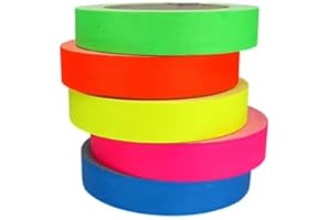 AISEY Neon Gaffer Cloth Tape, Fluorescent Colors Pro Gaff Tape Duct Tape UV Blacklight Glow in The Dark Tape for UV Party, 5 Pack (0.6 inch x 16.5 feet)