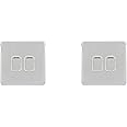 Schneider Electric Lisse Screwless Deco - Double 2 Way Light Switch, 10AX, GGBL1022WPC, Polished Chrome with White Insert (Pack of 2)