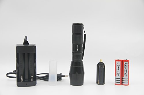 Lawevan® LED CREE XM-L T6 1600 Lumen Taschenlampe 5 Modi Einstellbare Zoomable Taschenlampen+18650 Akku+AC Ladegerät - 2