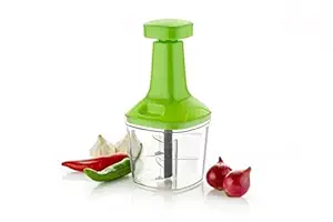 AXARENTERPRISE Quick Manual Hand Press Push Chopper Mixer with 4 Blades for Vegetables Fruits Nuts Egg Whisk Salad Spinner 900 ml