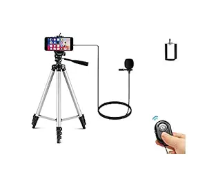 SUBTON Photography Mobile Holder Tripod 3110 Camera Mobile Stand for Vlogging, Video Shooting, YouTube etc Compatible with All Mobile Phones (Tripod 3110+Remote+Collar Mic(1.5m))