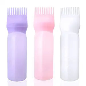 Root Comb Applicator Bottle 6 Ounce Hair Dye Applicator Brush 3 Pack Applicator Bottle for Hair Root Comb Color Applicator Bottle with Graduated Scale(Pink+White+Purple)